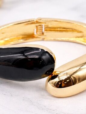 Gold-Tone Cuff Bracelet with Black Resin Accent - Women's Bracelet